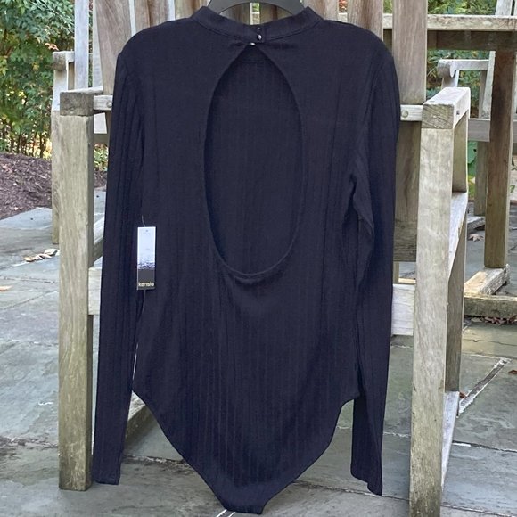🆕 NWT - Kensie Open Back Long Sleeve Bodysuit In Black - Small - Picture 10 of 11